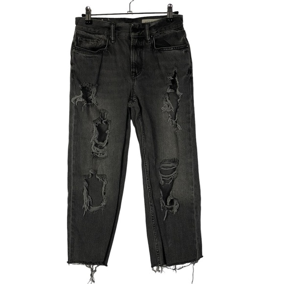 All Saints Ivy Destroy Boy Black Cropped Distressed Jeans 25 - Picture 2 of 5